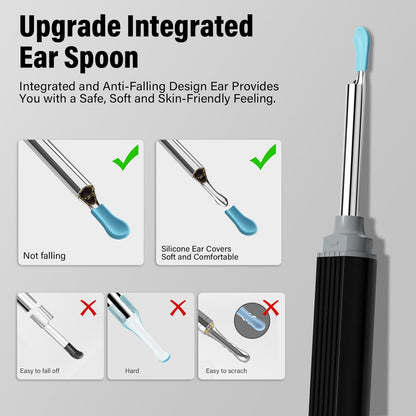 Ear Wax Removal,Ear Wax Cleaner with Camera,Earwax Removal Tool, with 8 Ears, Earwax Cleaning kit 1080P HD Otoscope - Ear Camera with 6 Ear Scoops - Otoscope Ear Pick for iOS and Android Black